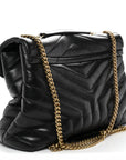 Calfskin Y Quilted Monogram Medium Loulou Chain Satchel Black