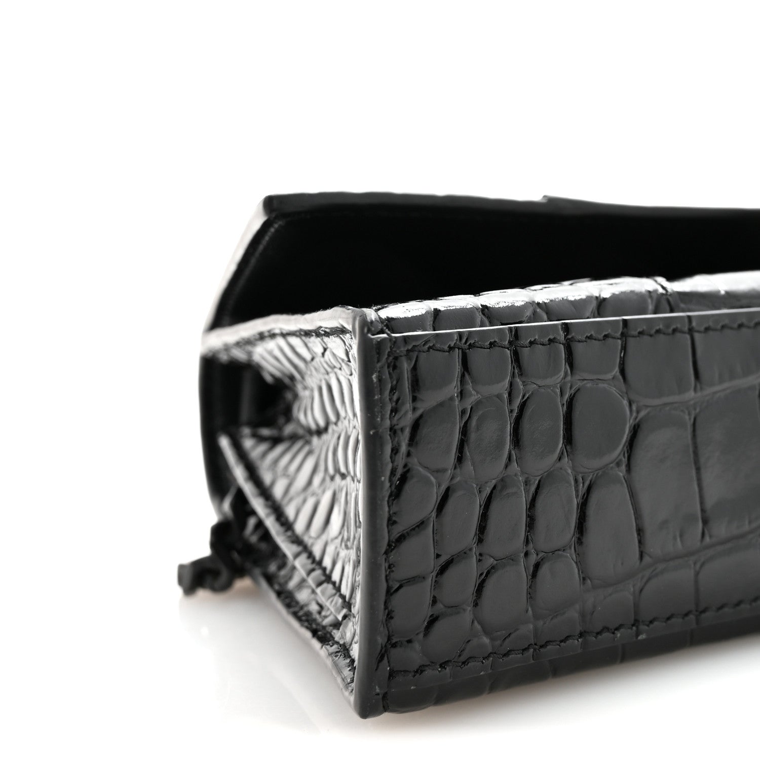 Shiny Calfskin Monochrome Crocodile Embossed Small Hourglass Evening Chain Bag Black