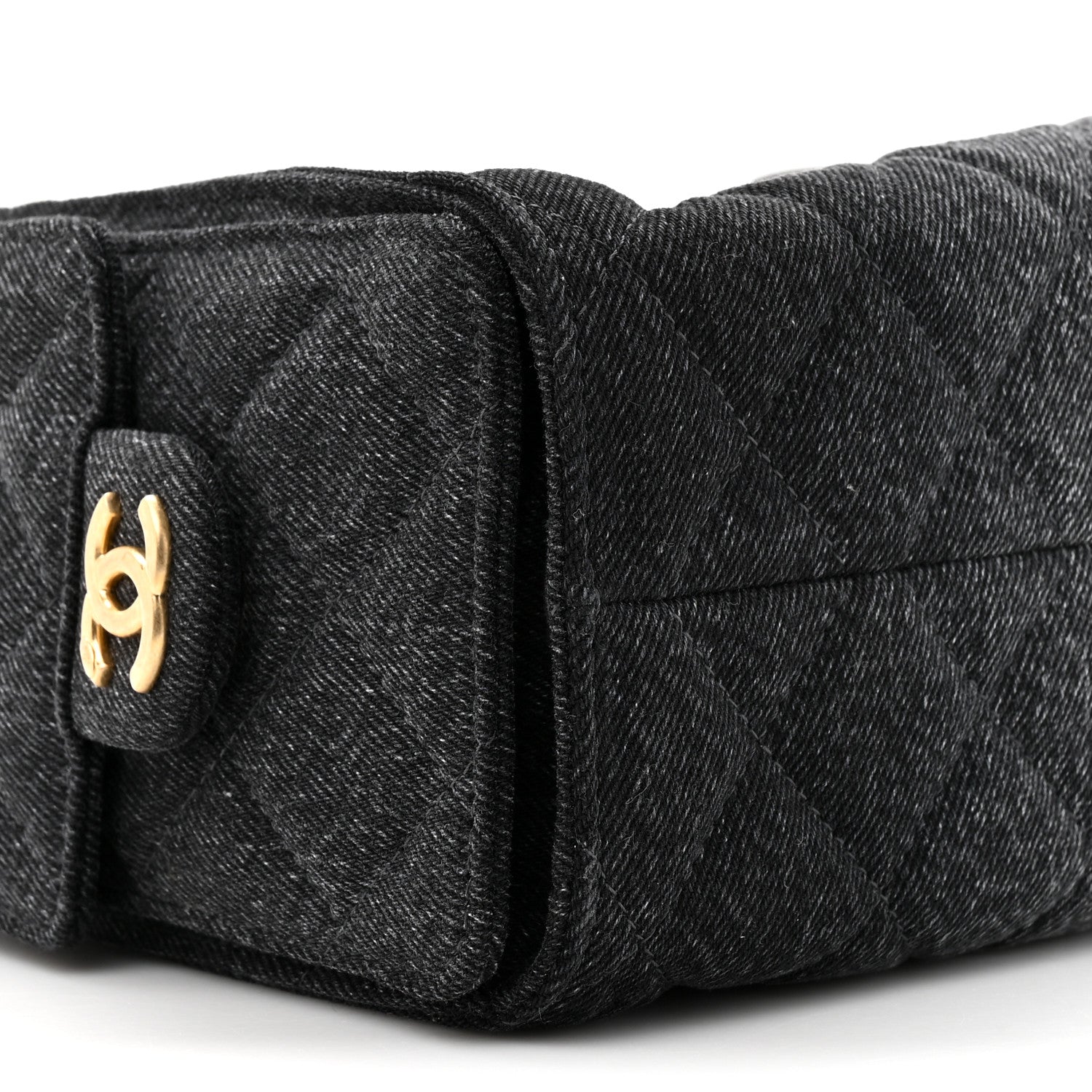 Washed Denim Quilted Mini CHNL 25 Handbag Black