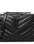 Calfskin Y Quilted Monogram Monochrome Small Loulou Chain Satchel Black