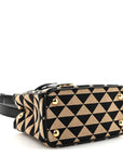 Jacquard Saffiano Triangolo Symbole Embroidered Mini Galleria Double Zip Tote Black Corda