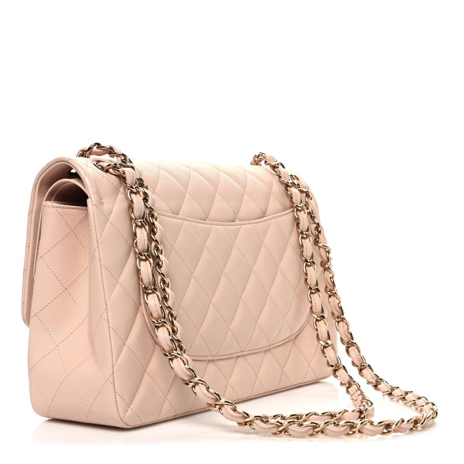 Caviar Quilted Jumbo Double Flap Light Beige