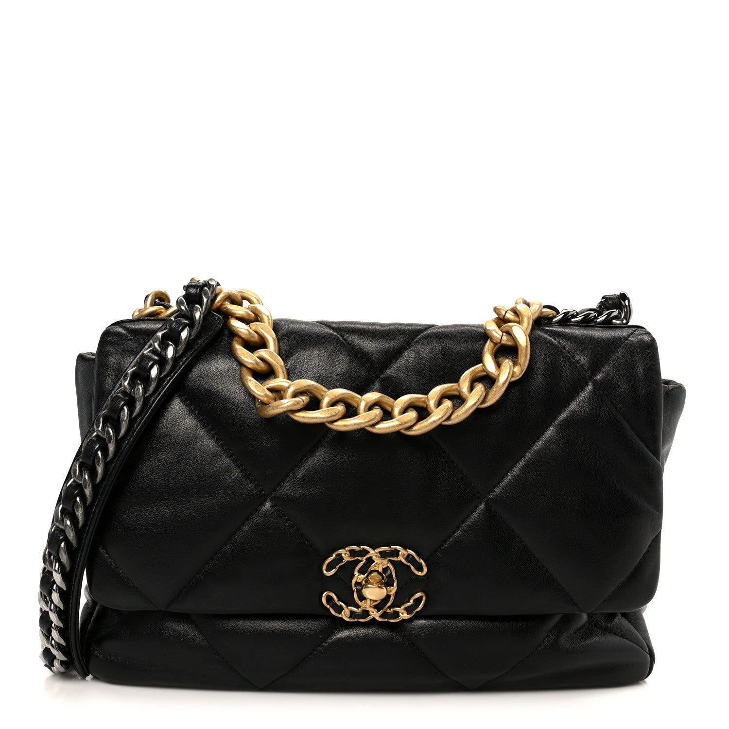 Goatskin Quilted Large CHNL 19 Flap Black