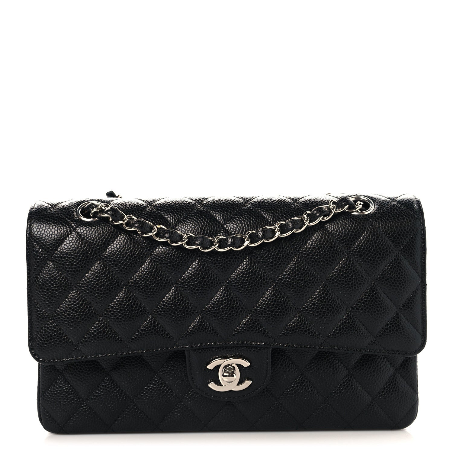 Caviar Quilted Medium Double Flap Black