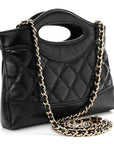 Shiny Crumpled Calfskin Quilted Nano 31 Shopping Bag Black