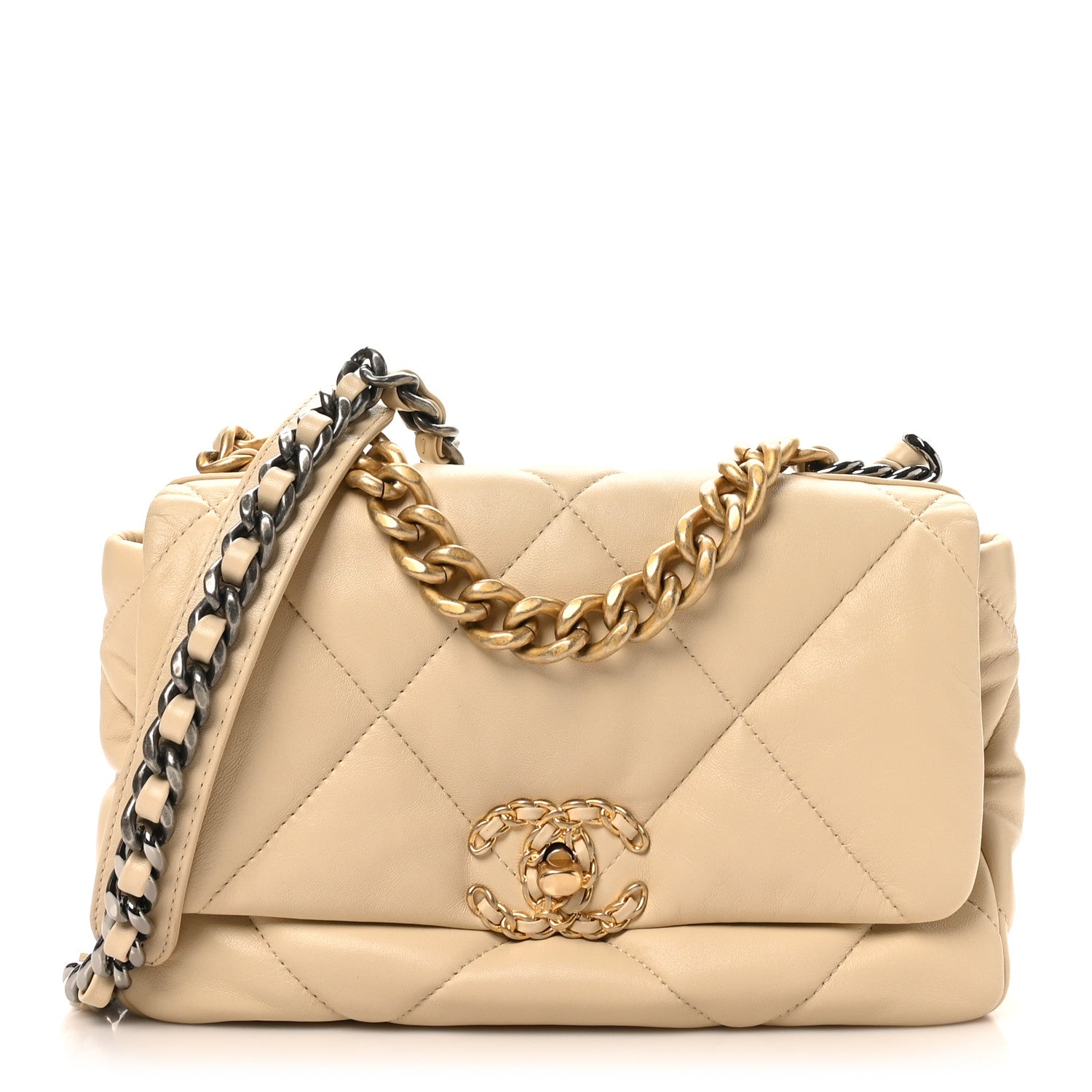 Lambskin Quilted Medium CHNL 19 Flap Beige