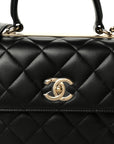 Lambskin Quilted Small Trendy CC Dual Handle Flap Bag Black