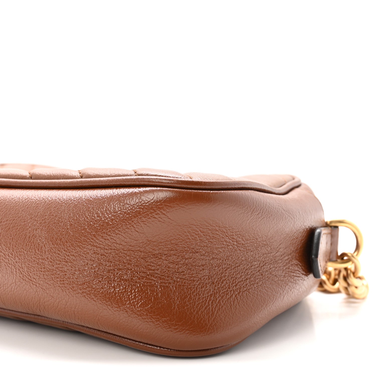 Glazed Calfskin Matelasse Diagonal Small GG Marmont Chain Shoulder Bag Cuir