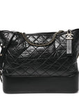 Aged Calfskin Quilted Large Gabrielle Hobo  Black