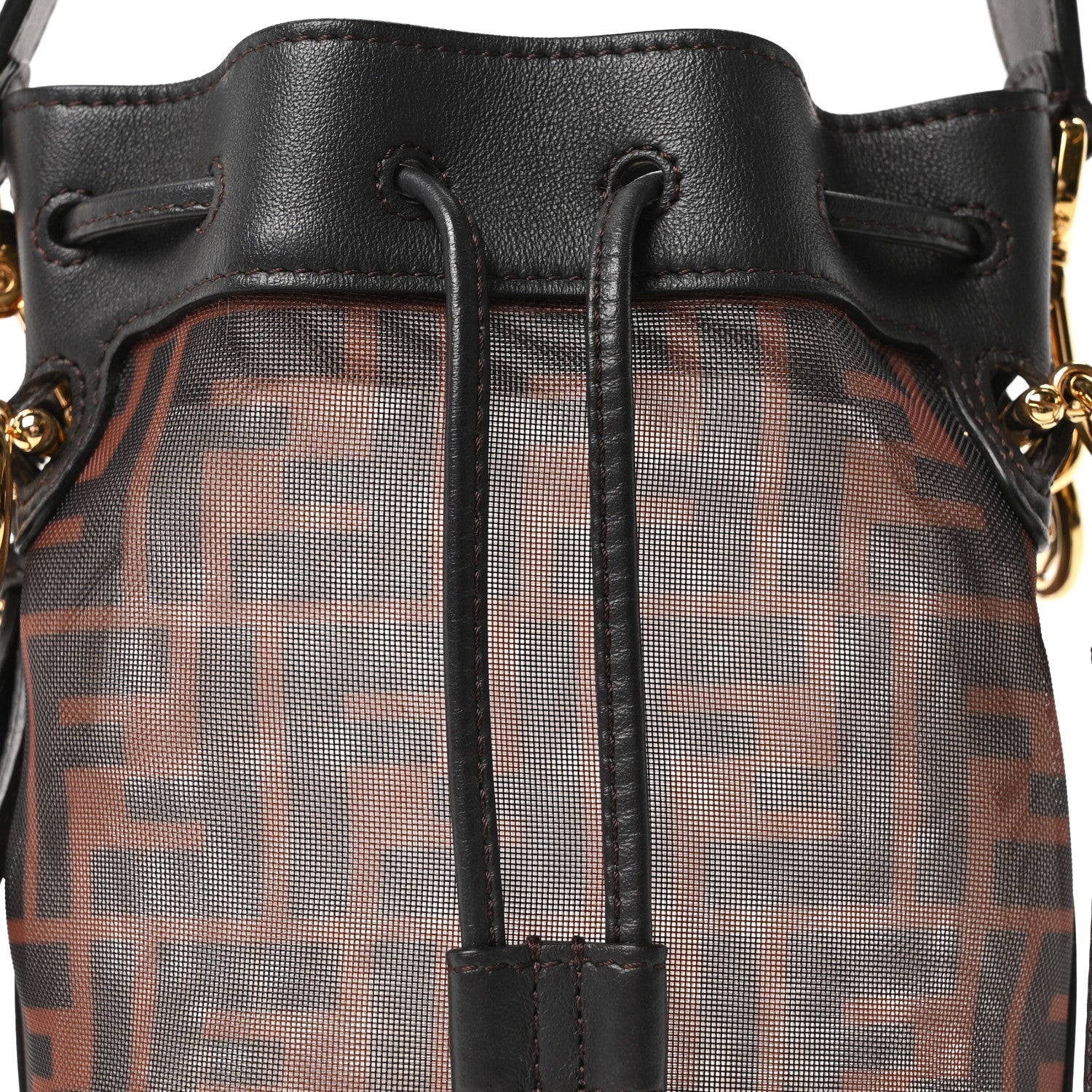 Mesh Vitello Grace F is FNDI FF 1974 Mini Mon Tresor Bucket Bag Marrone Black Ebano