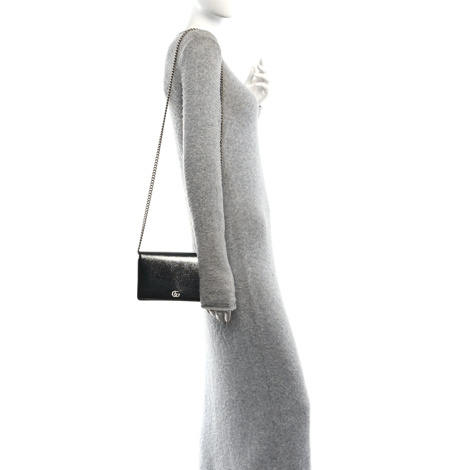 Textured Patent Bi-color GG Marmont Wallet on Chain  Silver Blue