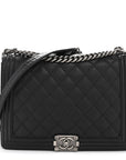 Calfskin Embossed Stitch Large Boy Flap Black