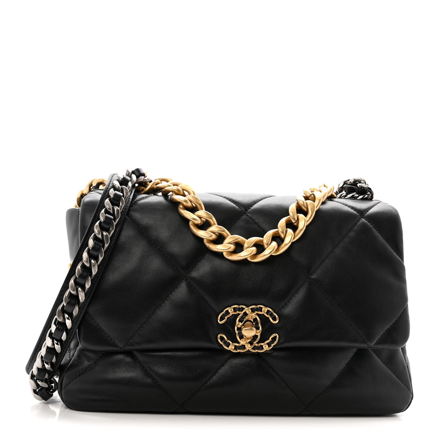 Lambskin Quilted Large CHNL 19 Flap Black