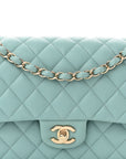 Caviar Quilted Medium Double Flap Light Blue