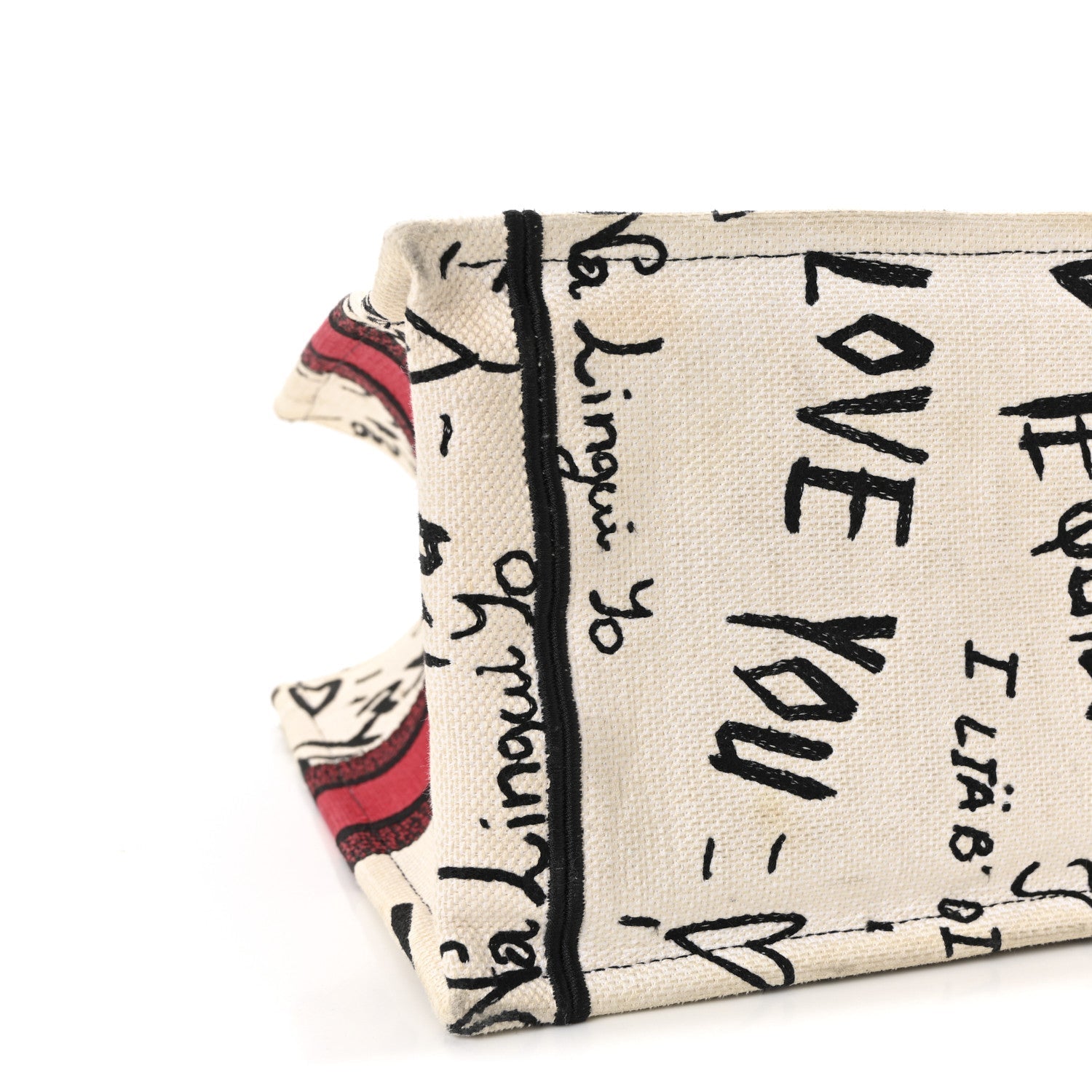 Canvas Embroidered Medium D1ORamour Graffiti Book Tote Latte Multicolor
