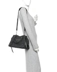Shiny Supple Calfskin Crocodile Embossed Neo Classic Silver Hardware S City Dark Grey