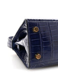 Shiny Alligator Mini Kelly Sellier 20 Bleu Roi