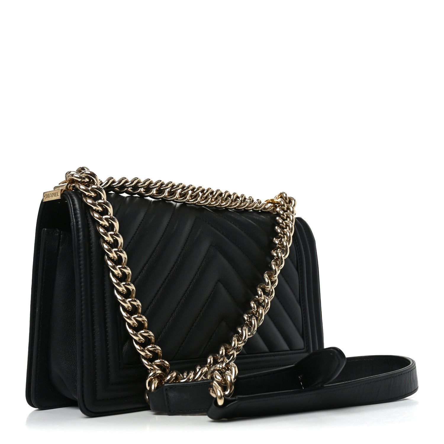 Lambskin Chevron Quilted Medium Boy Flap Black