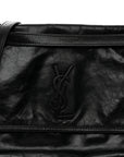 Crinkled Calfskin Monogram Medium Niki Chain Satchel Black
