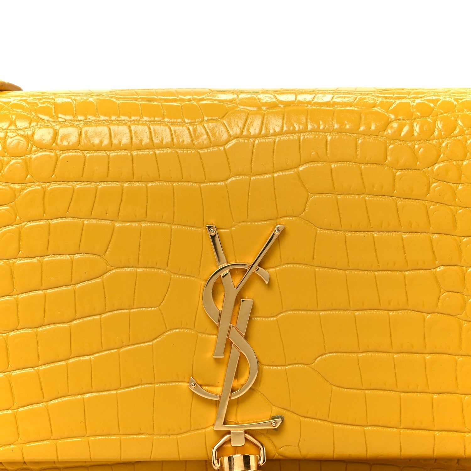 Calfskin Crocodile Embossed Kate Monogram Tassel Chain Wallet Saffron