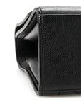 Grained Calfskin Quilted Large Label Click Flap Bag Black