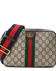 GG Supreme Monogram Textured Dollar Calfskin Web Ophidia Wristlet Shoulder Bag Beige Ebony New Acero