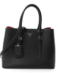 Saffiano Cuir Large Double Bag Black Fuoco