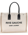 Linen Calfskin Small Rive Gauche Tote Greggio Natural