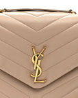 Calfskin Y Quilted Monogram Medium Loulou Chain Satchel Dark Beige