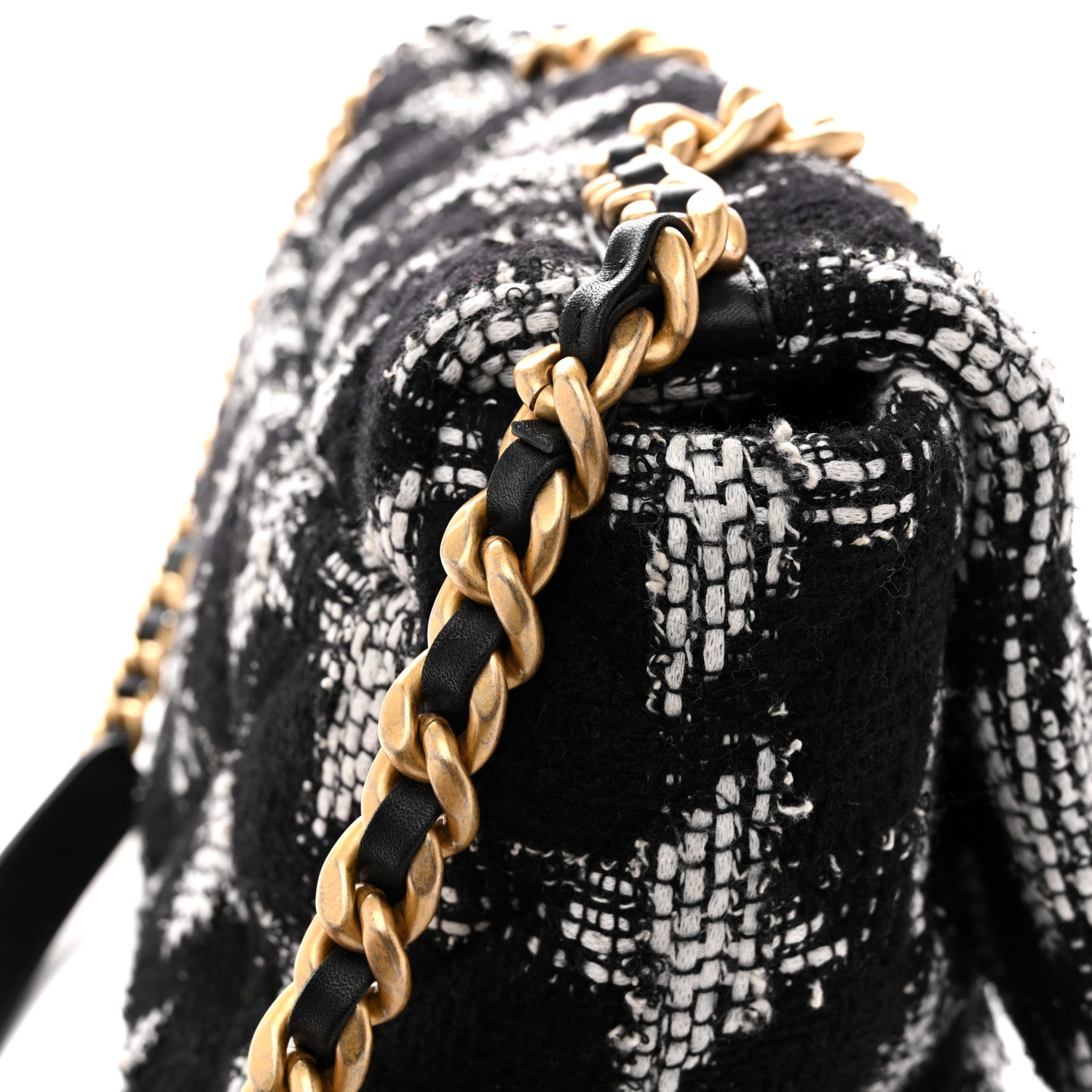 Tweed Quilted Maxi CHNL 19 Flap Black White