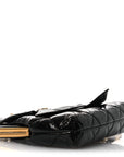 Patent Crumpled Lambskin Quilted Maxi Bow Clutch With Chain Black