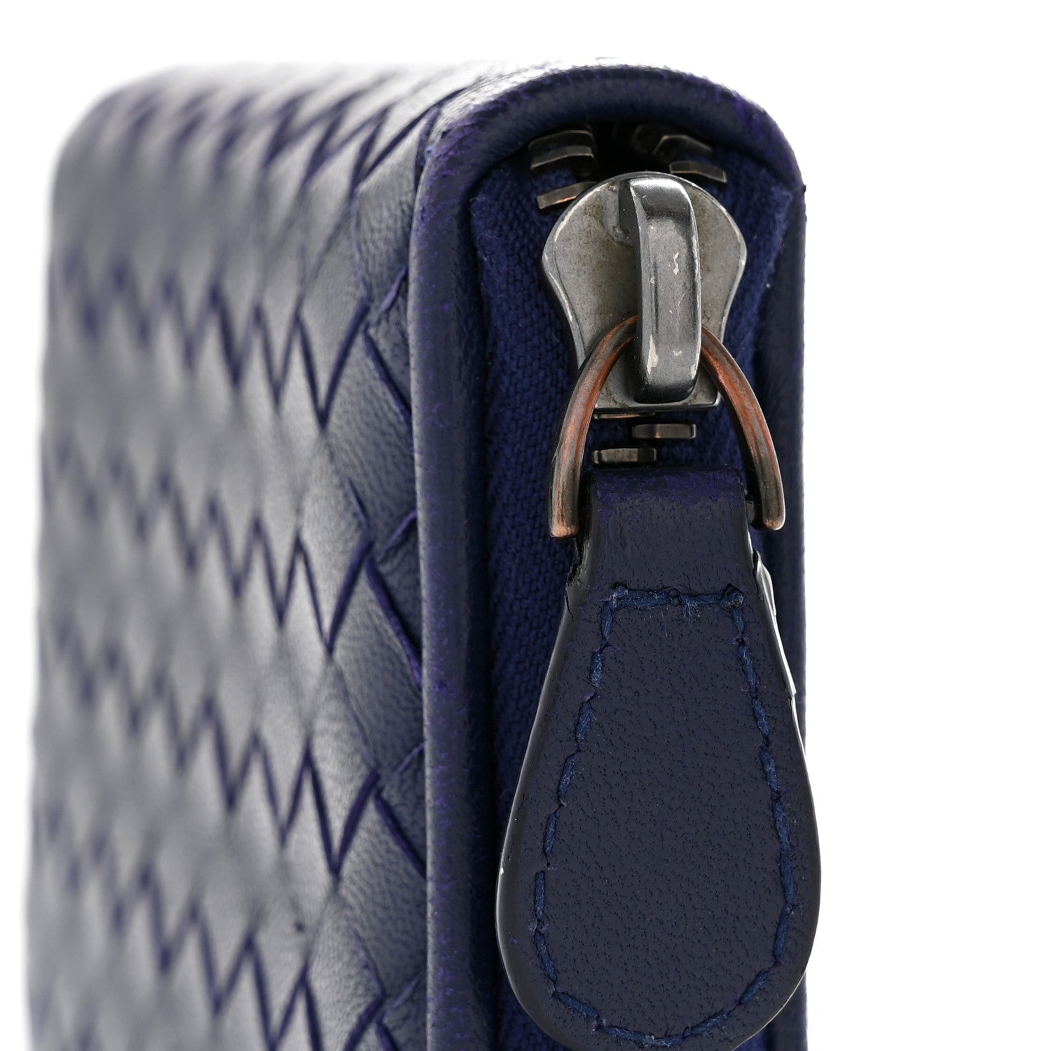 Nappa Intrecciato Zip Around Compact Wallet Blue