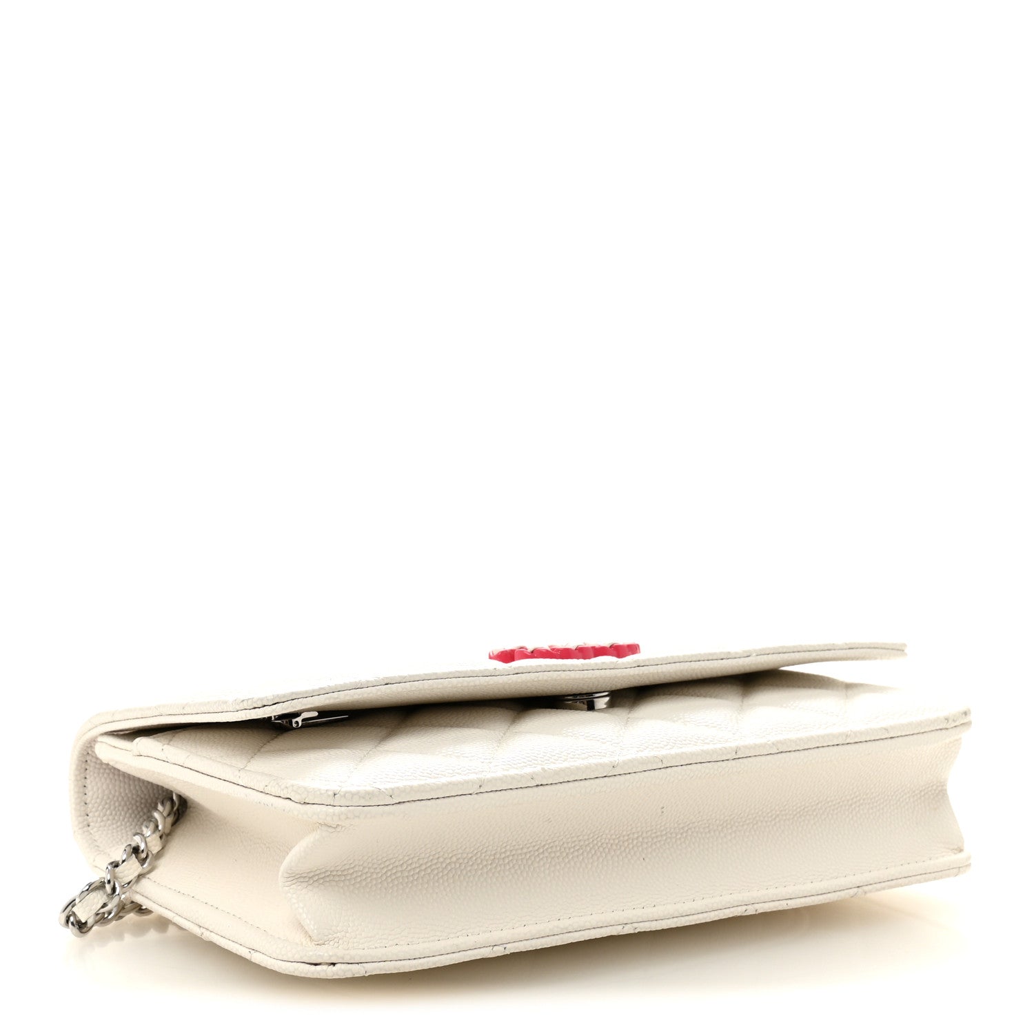 Caviar Quilted CHNL 19 Wallet On Chain WOC White Pink