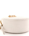 Shiny Goatskin Quilted CHNL 19 Round Clutch With Chain White