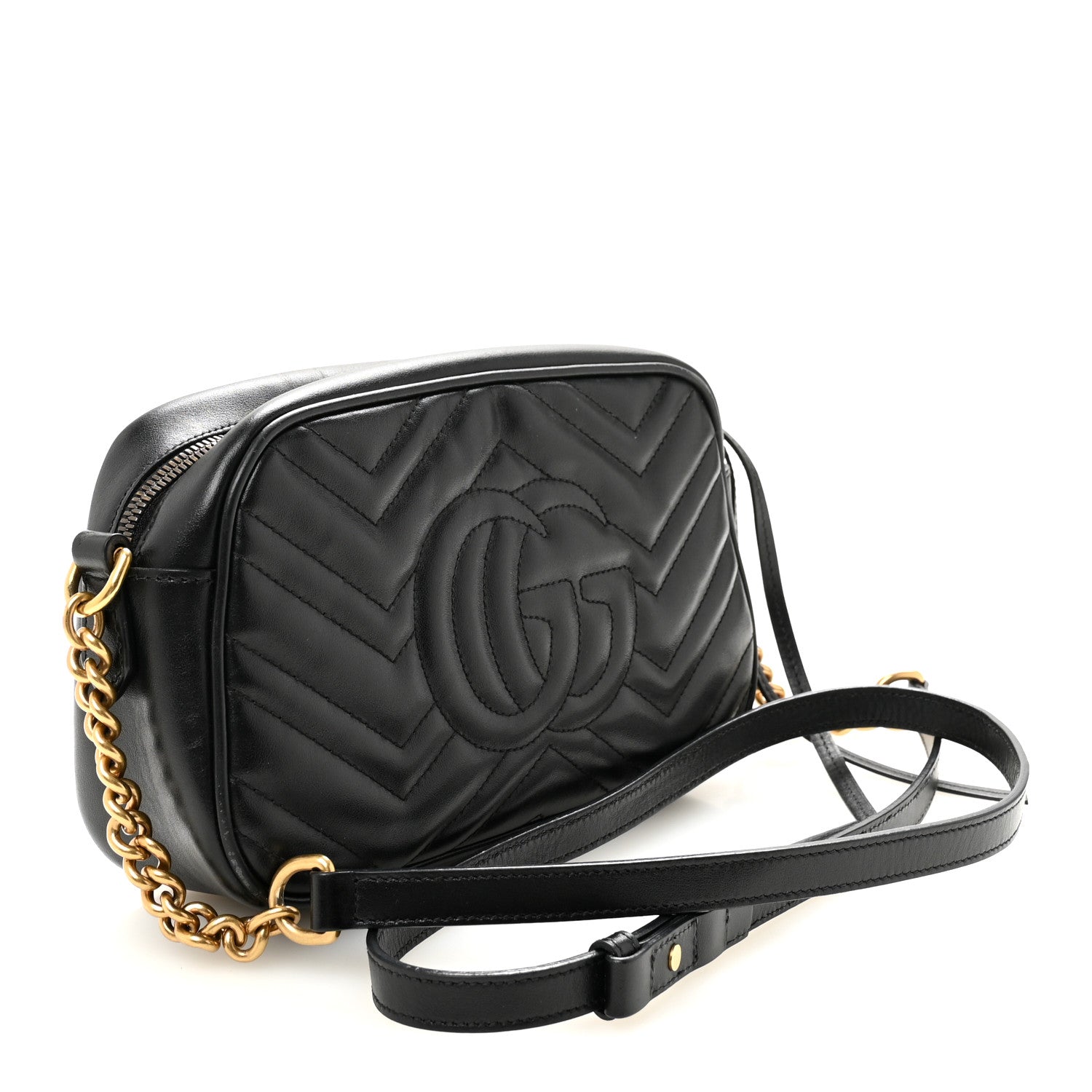 Calfskin Matelasse Small GG Marmont Chain Shoulder Bag Black