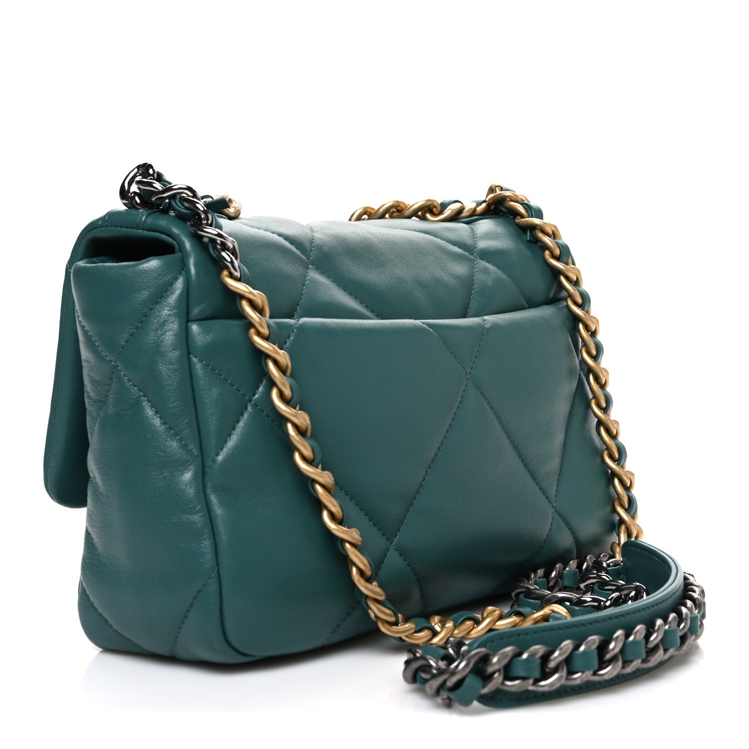 Lambskin Quilted Medium CHNL 19 Flap Green