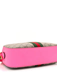 GG Supreme Monogram Textured Dollar Calfskin Web Ophidia Small Crossbody Bag Beige Ebony Fuchsia