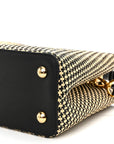 Raffia Calfskin Capucines MM Black Ecru