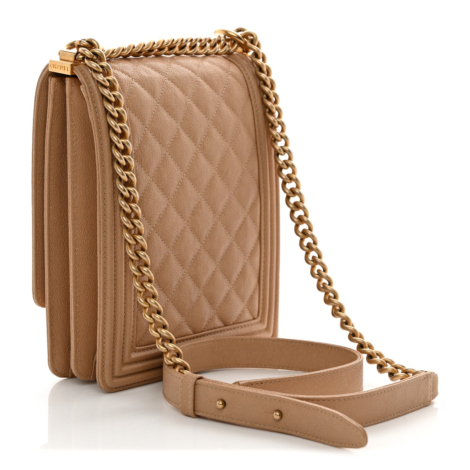 Caviar Quilted North South Boy Flap Beige