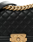 Calfskin Quilted Small Boy Flap Black