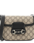 GG Supreme Monogram Horsebit 1955 Soft Small Shoulder Bag Beige Black
