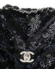 Sequins Chevron Mini Rectangular Flap Black Blue