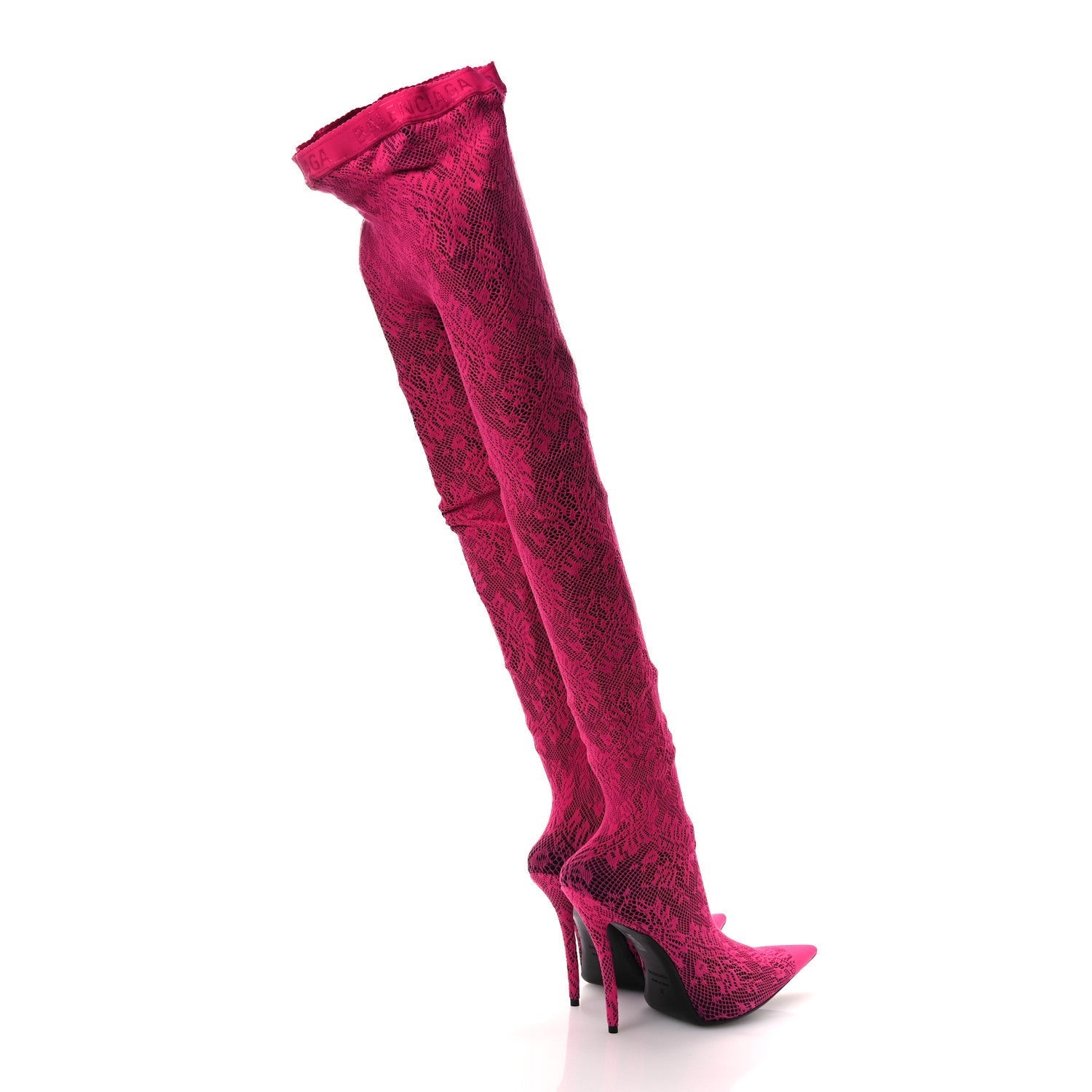 Lace Jersey Pantaleggings Pointed Toe Knife Thigh High Boots 39 Black Pink