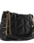 Lambskin Quilted Medium Loulou Puffer Monogram Chain Satchel Black