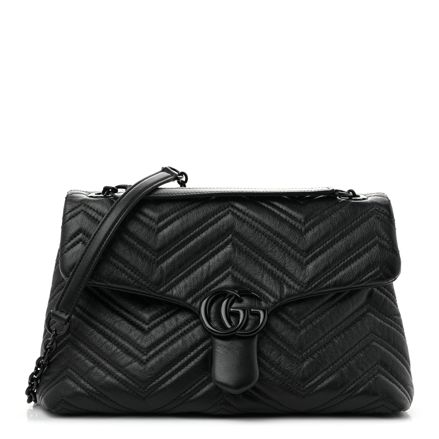 Soft Calfskin Matelasse Monochrome Medium GG Marmont Shoulder Bag Black