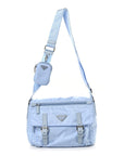 Re-Nylon Vela Saffiano Pocket Double Buckle Messenger Shoulder Bag Celeste