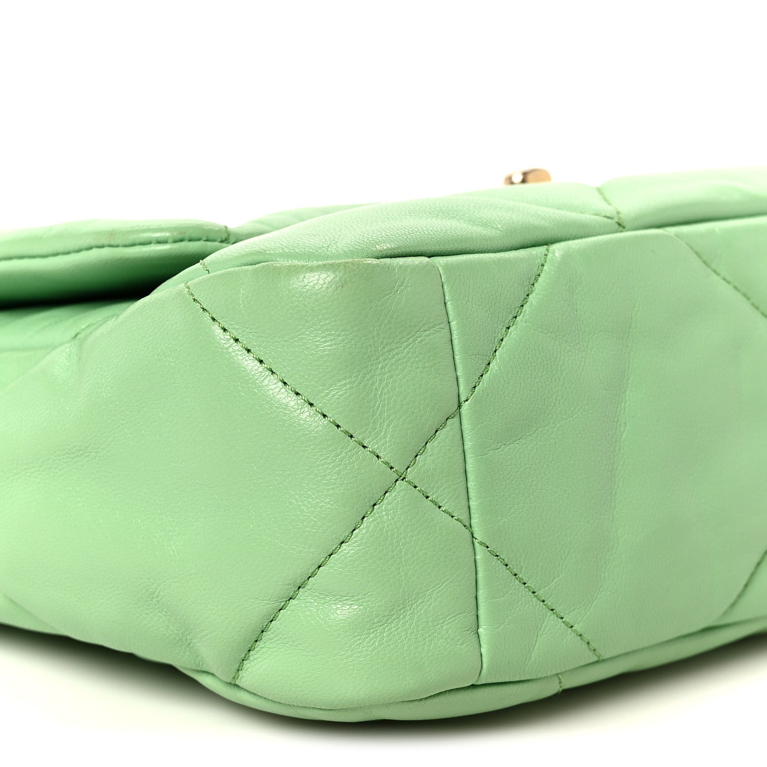 Goatskin Quilted Medium CHNL 19 Flap Light Green