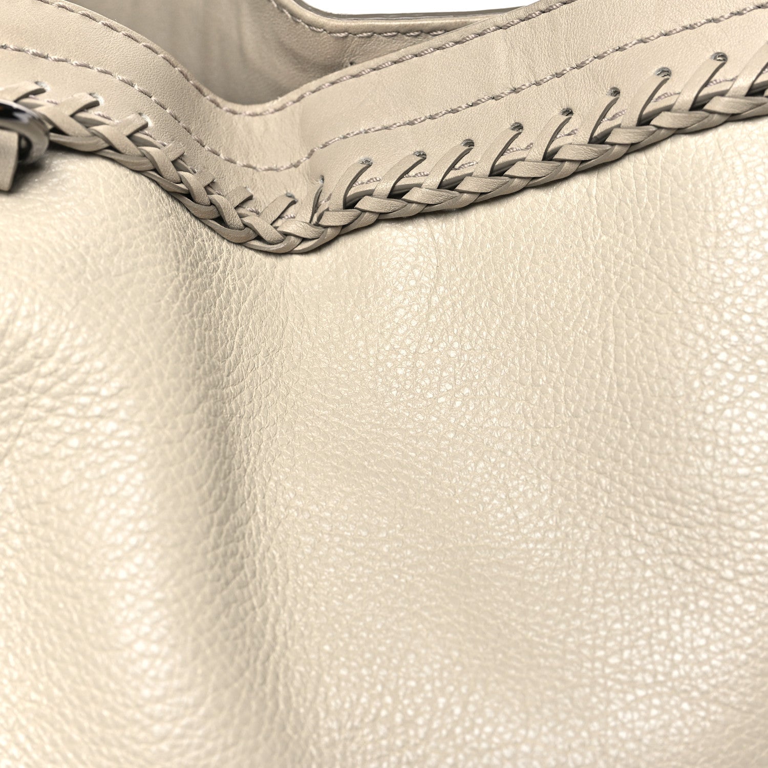 Grainy Calfskin Braided Small Canterbury Tote Beige