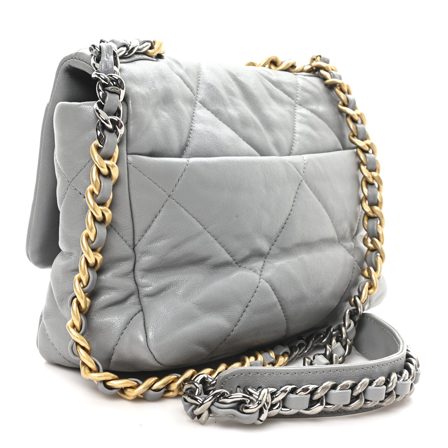 Goatskin Quilted Medium CHNL 19 Flap Grey