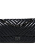 Aged Calfskin Chevron Quilted 2.55 Reissue 225 Flap So Black